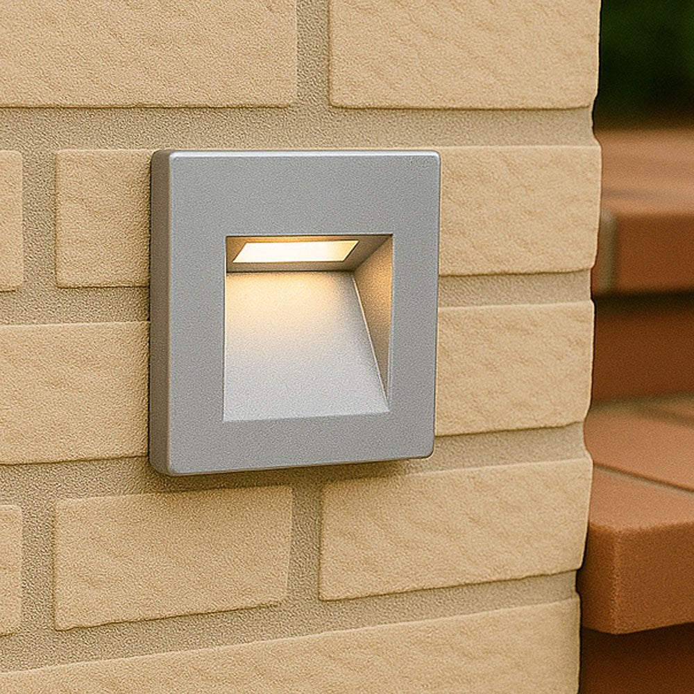 Recessed Indirect Square Wall Step Brick Stair Light for Indoor / Outdoor | LED CCT 1.5W | IP65 | 3000K, 4000K & 6500K | Silver - LightHub Direct