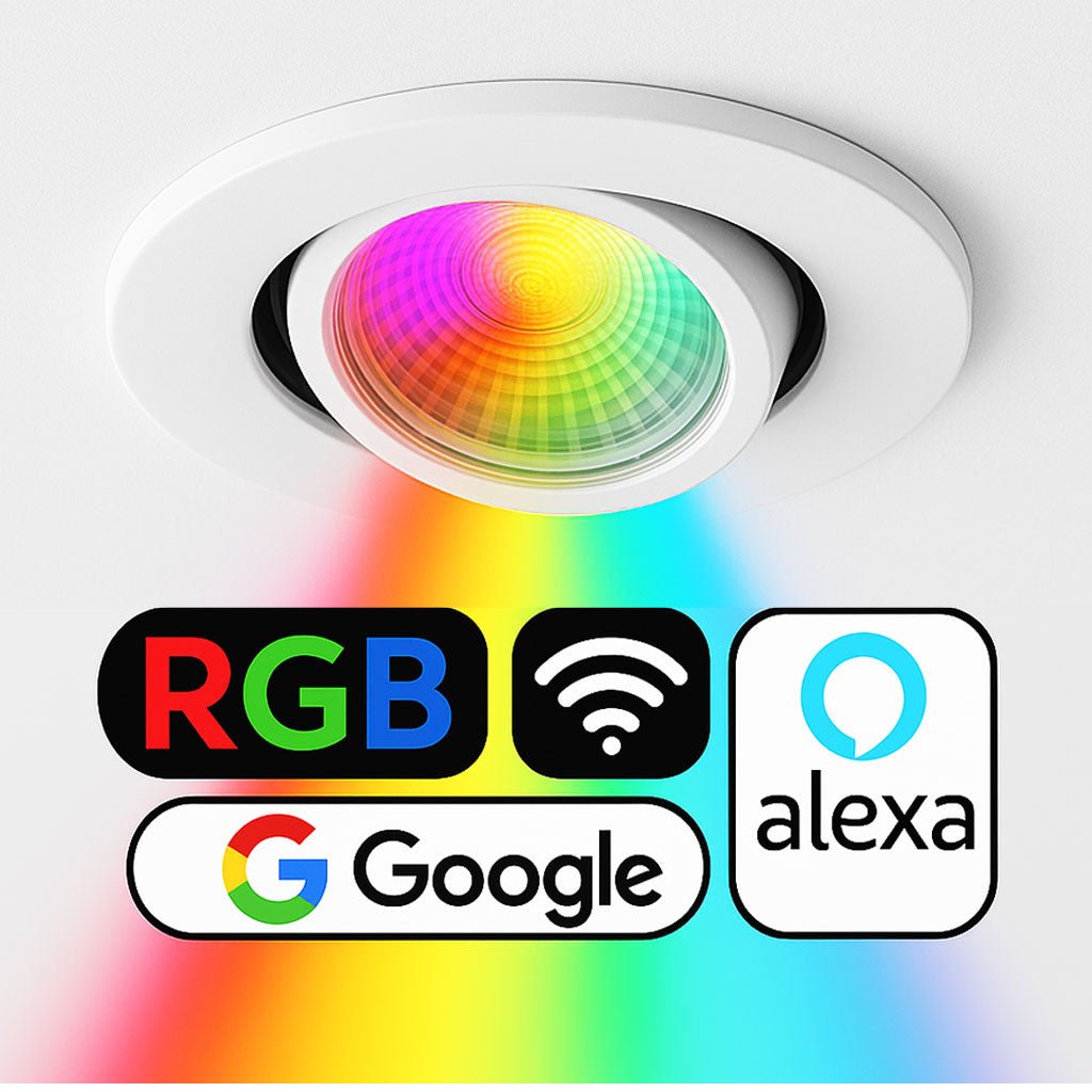 Tilt Smart WiFi RGB+CCT Fire Rated Adjustable Downlight | Alexa & Google | GU10 IP20 | Matt White - LightHub Direct