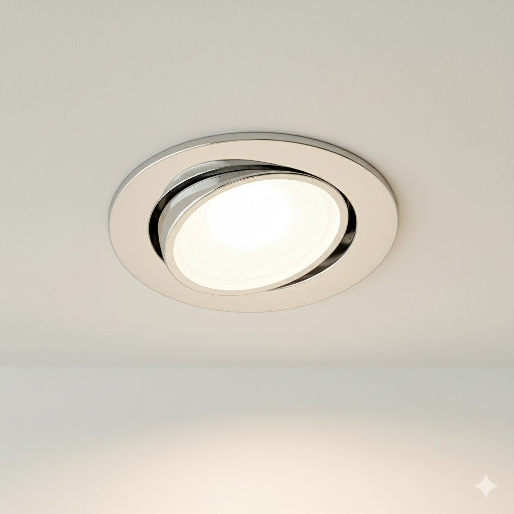 Fire Rated Dimmable Tilt Adjustable Downlight | LED 5W 480lm | 4000K Neutral White | IP65 | Polished Chrome