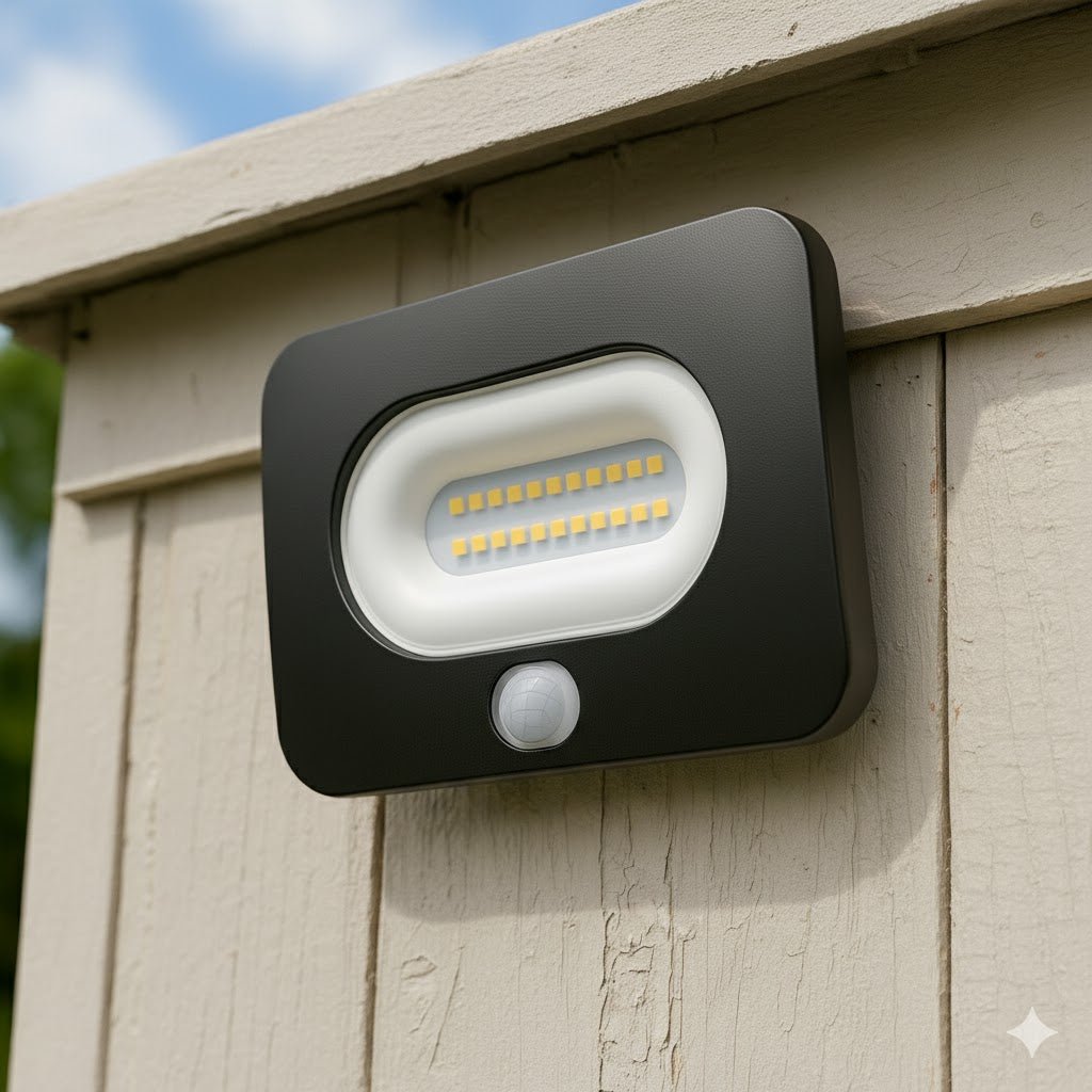 LED Mains Slim Flood Security Light | 10W 800lm 4000K | IP65 | Black | PIR Motion Sensor - LightHub Direct