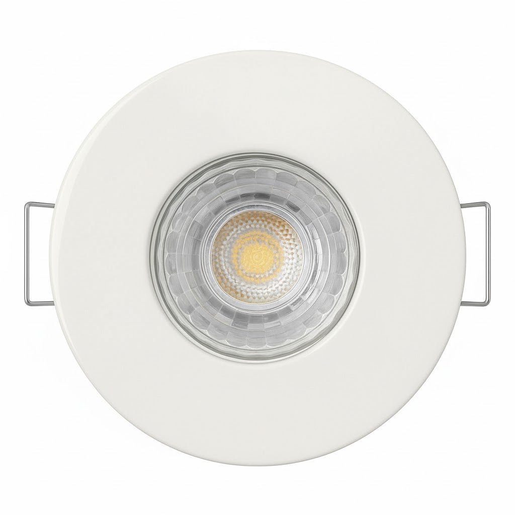 White Fixed Fire Rated GU10 Open Back Downlight | Pressed Steel | IP20 | 30 - 90 Min Rated - LightHub Direct