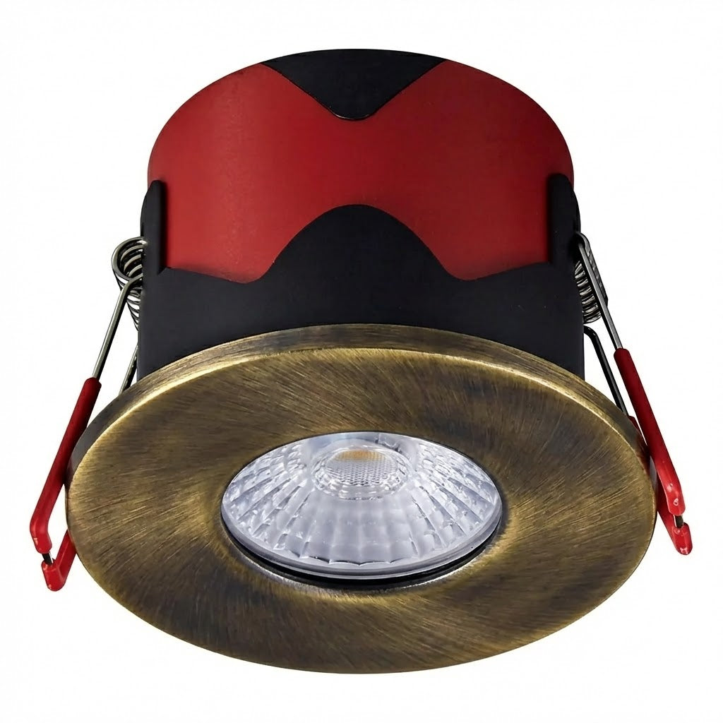 ONYX | Quad-Colour CCT | LED Fire Rated Downlight | Dimmable 7W 750lm | IP65 | Antique Brass