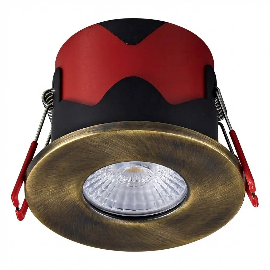 ONYX | Quad - Colour CCT | LED Fire Rated Downlight | Dimmable 7W 750lm | IP65 | Antique Brass - LightHub Direct