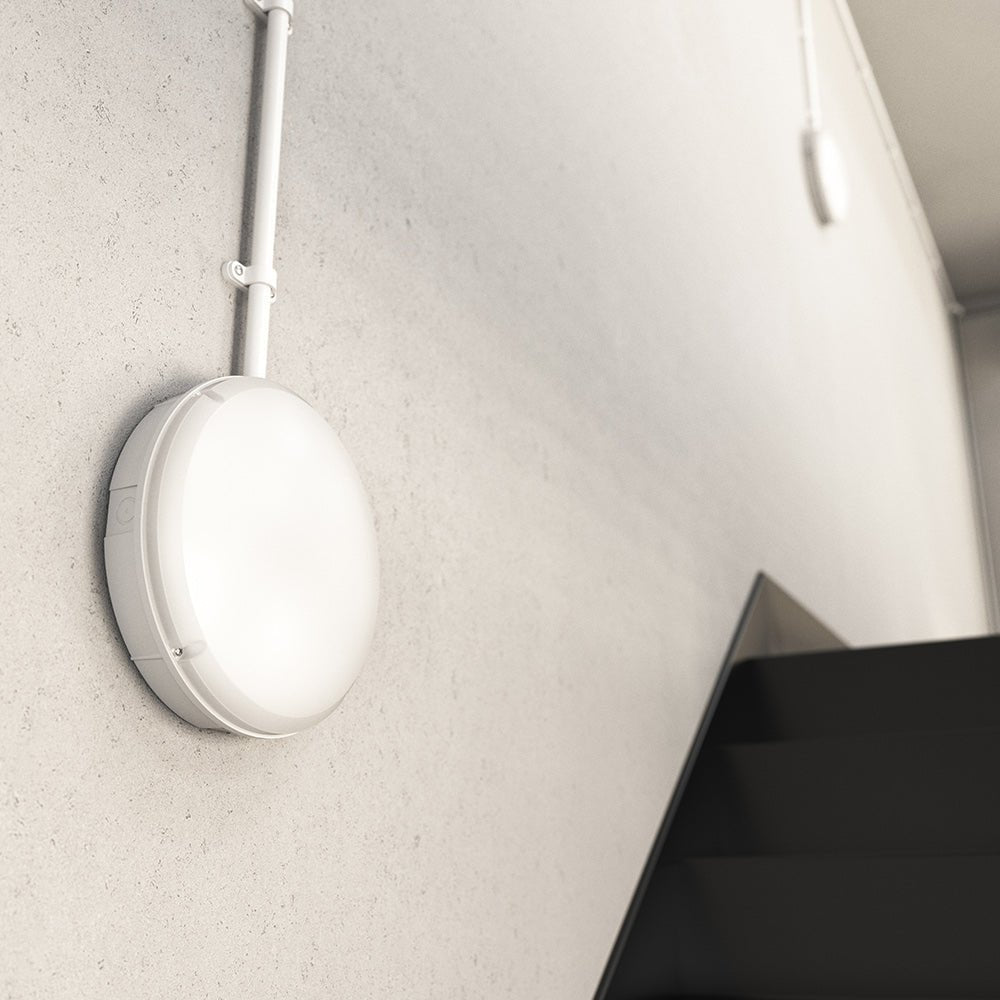 BALHAM Drum Bulkhead Light Fitting | LED 18W 1600lm | CCT Tri - Colour | IP65 | Stepped Dimming Function - LightHub Direct