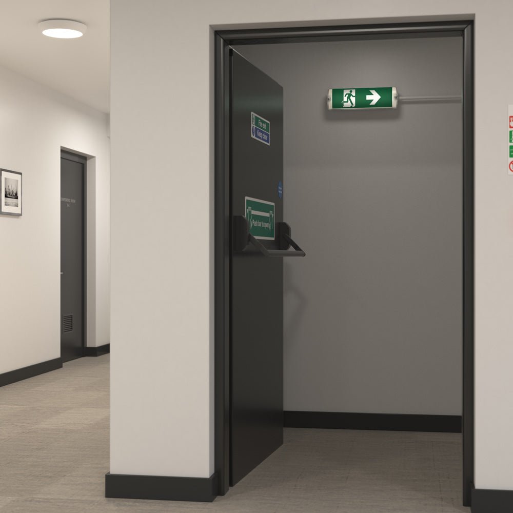 APEX - 4 Rectangle Fire Exit Bulkhead Light Fitting | LED 3.5W 254lm | 4000K Daylight White | IP65 | 3hr Emergency - LightHub Direct