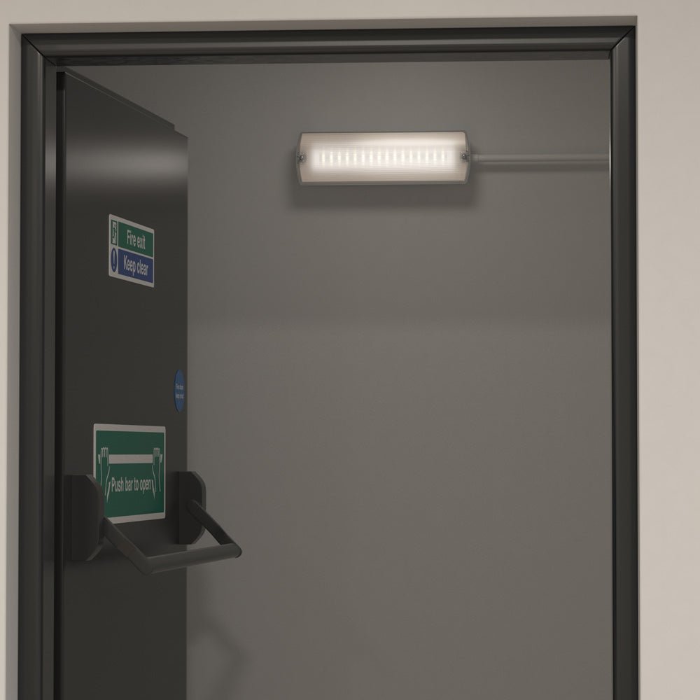 APEX - 4 Rectangle Fire Exit Bulkhead Light Fitting | LED 3.5W 254lm | 4000K Daylight White | IP65 | 3hr Emergency - LightHub Direct