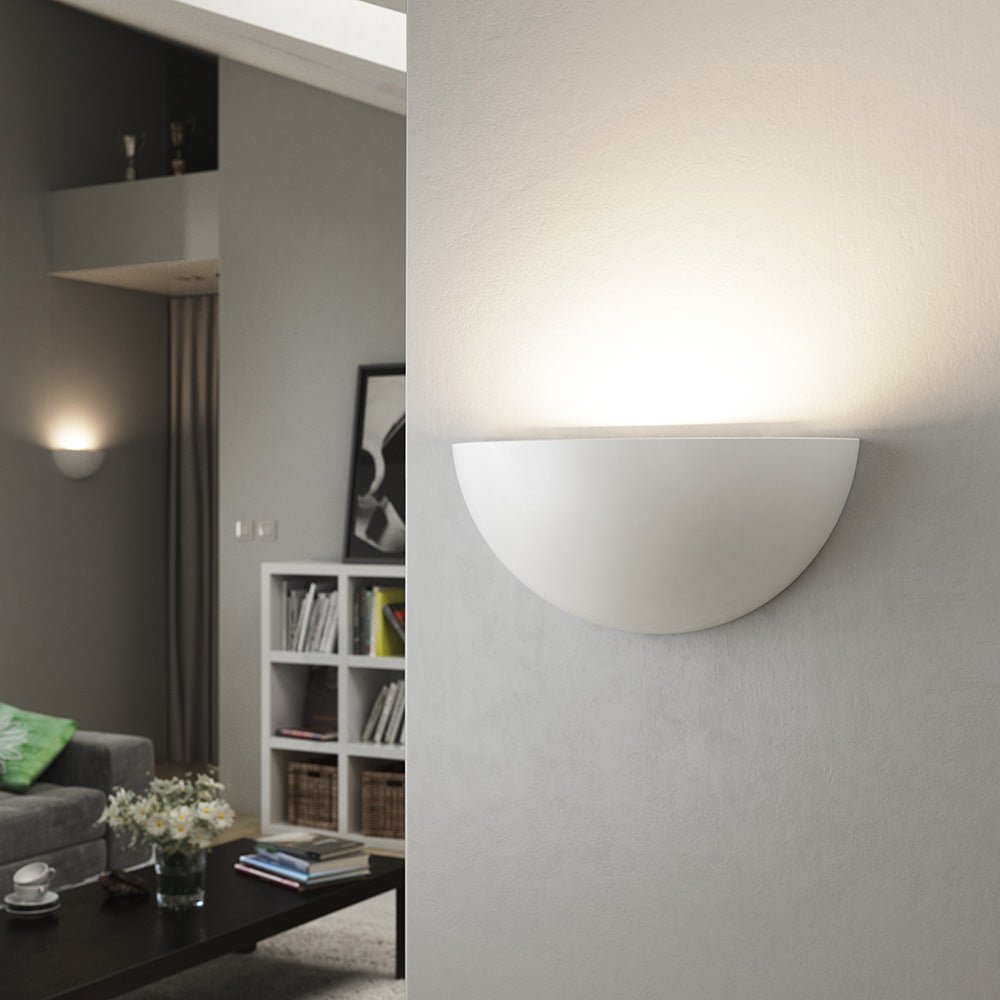 POPLAR Half Moon Paintable Plaster Uplighter Fitting | E27 (ES) | Up Light Effect - LightHub Direct