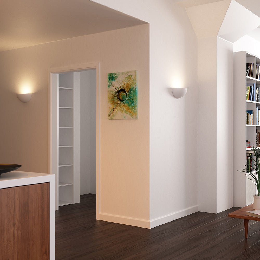 POPLAR Half Moon Paintable Plaster Uplighter Fitting | E27 (ES) | Up Light Effect - LightHub Direct