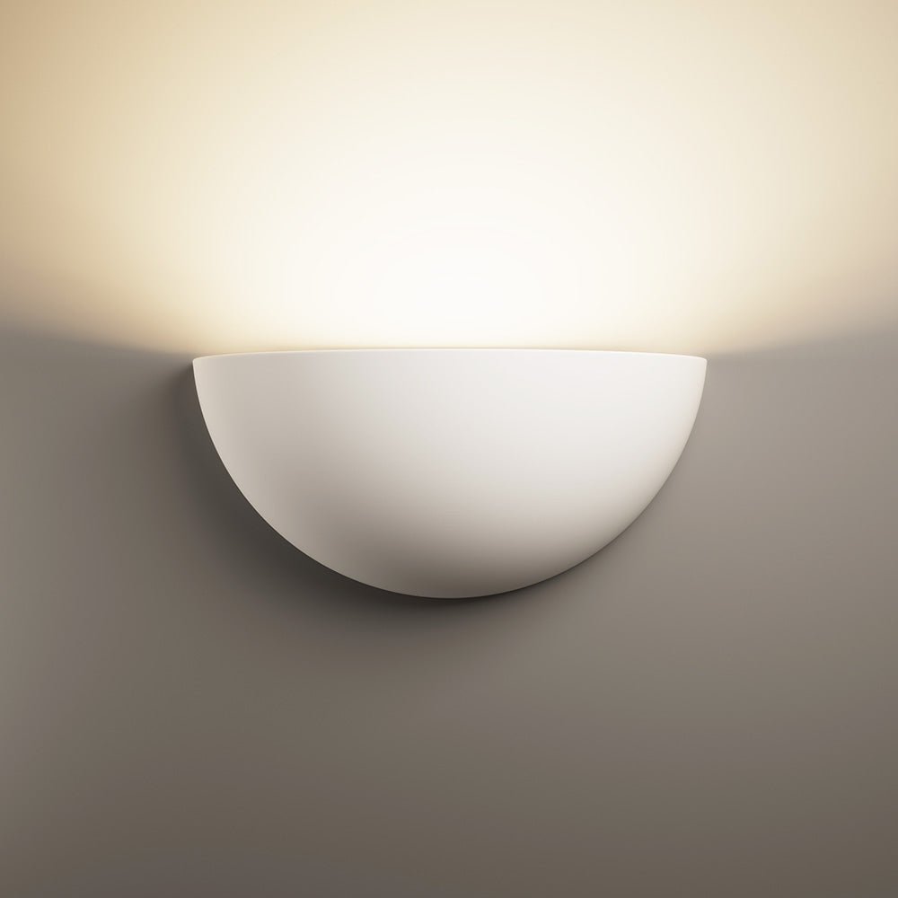 POPLAR Half Moon Paintable Plaster Uplighter Fitting | E27 (ES) | Up Light Effect - LightHub Direct