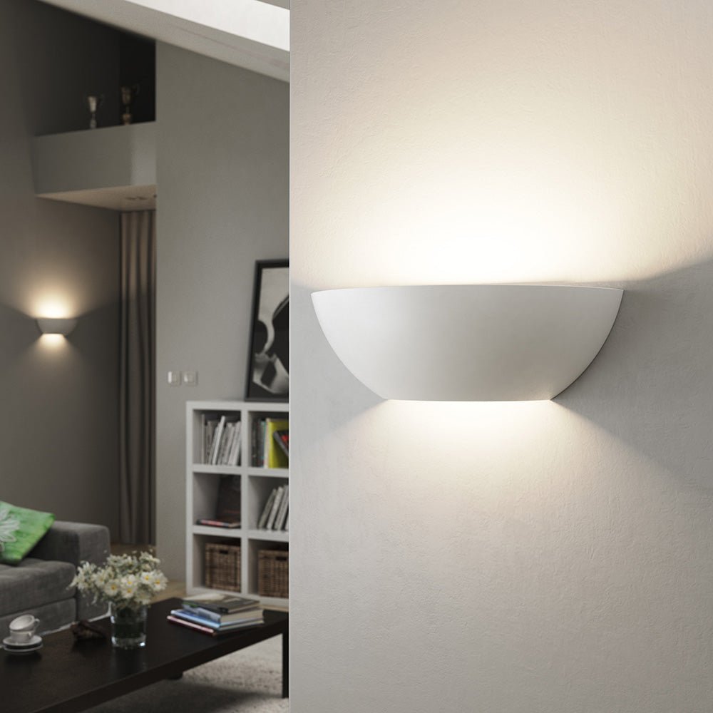 HALKIN Half Moon Plaster Uplighter Fitting | E14 (SES) | Up Down Light Effect - LightHub Direct