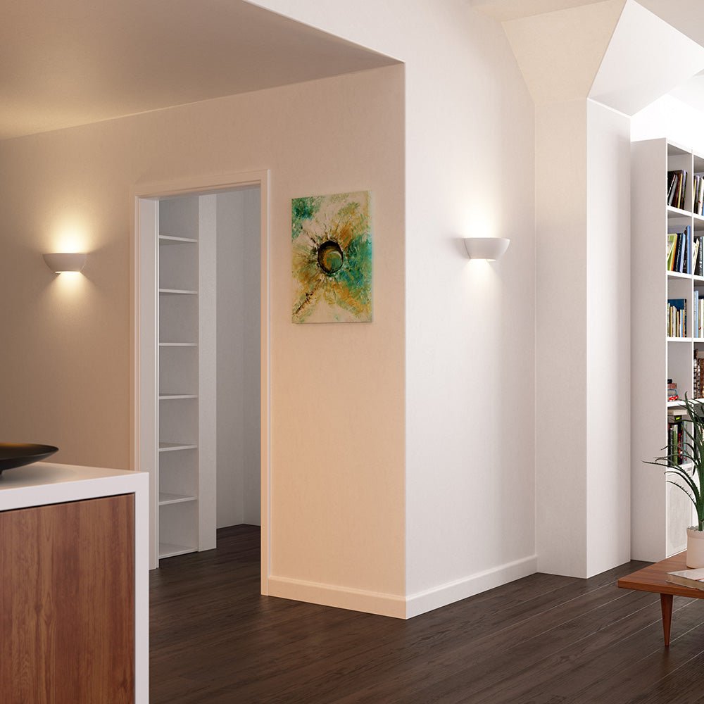 HALKIN Half Moon Plaster Uplighter Fitting | E14 (SES) | Up Down Light Effect - LightHub Direct