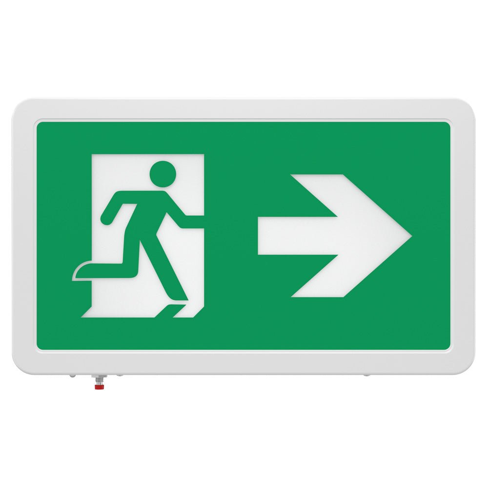 MAGNA Over Door Fire Exit Box Running Man Light | LED 4W 200lm | 6000K Daylight White | IP20 | 3hr Emergency Function | Right Arrow - LightHub Direct