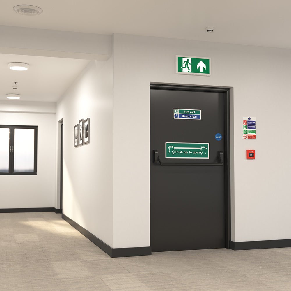 EDGE Slim Over Door Exit Box Running Man Light | LED 3W 200lm | 6000K Daylight White | IP20 | 3hr Emergency Function | UP, DOWN, LEFT & RIGHT Arrows - LightHub Direct
