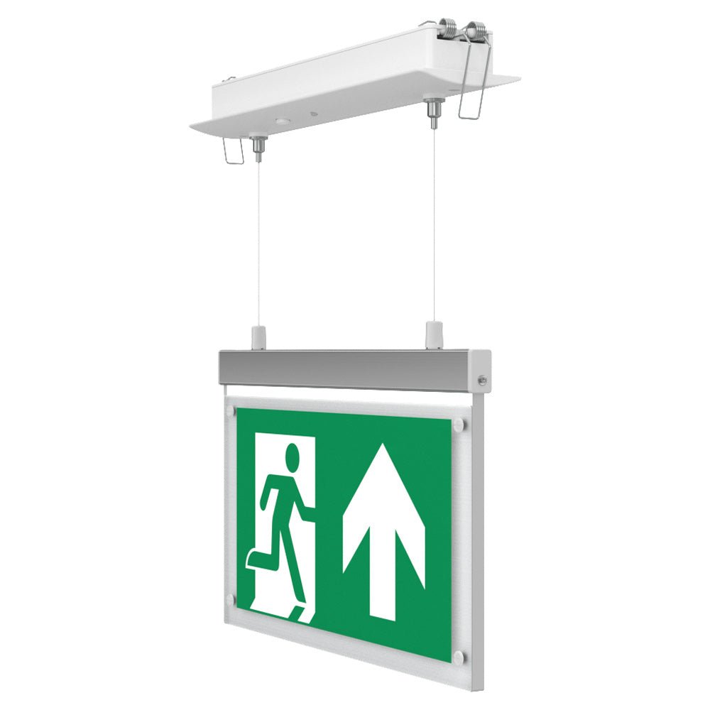 EDGE Suspended Recessed Ceiling Exit Running Man Sign Light | LED 3W 200lm | 6000K Daylight White | IP20 | 3hr Emergency Function - LightHub Direct