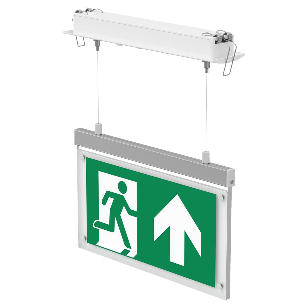 EDGE Suspended Recessed Ceiling Exit Running Man Sign Light | LED 3W 200lm | 6000K Daylight White | IP20 | 3hr Emergency Function - LightHub Direct