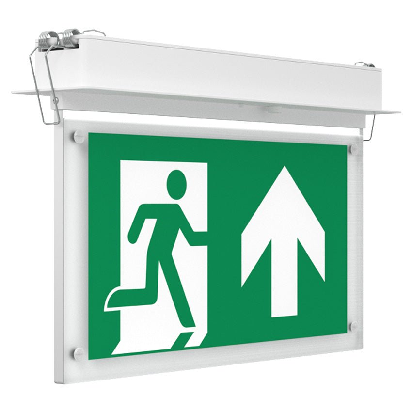 EDGE Recessed Ceiling Exit Running Man Sign Light | LED 3W 200lm | 6000K Daylight White | IP20 | 3hr Emergency Function - LightHub Direct