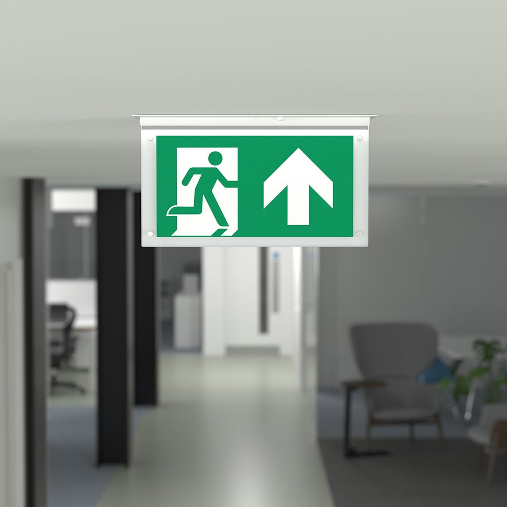 EDGE Recessed Ceiling Exit Running Man Sign Light | LED 3W 200lm | 6000K Daylight White | IP20 | 3hr Emergency Function - LightHub Direct