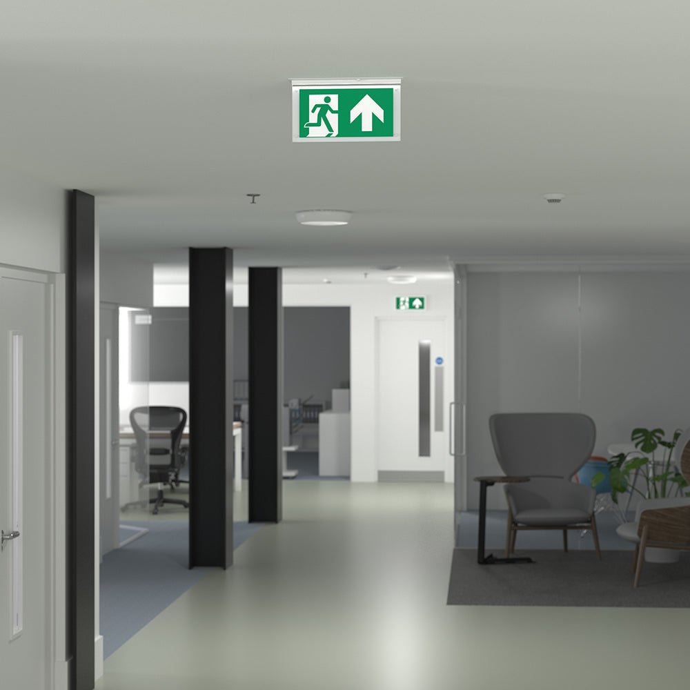 EDGE Recessed Ceiling Exit Running Man Sign Light | LED 3W 200lm | 6000K Daylight White | IP20 | 3hr Emergency Function - LightHub Direct