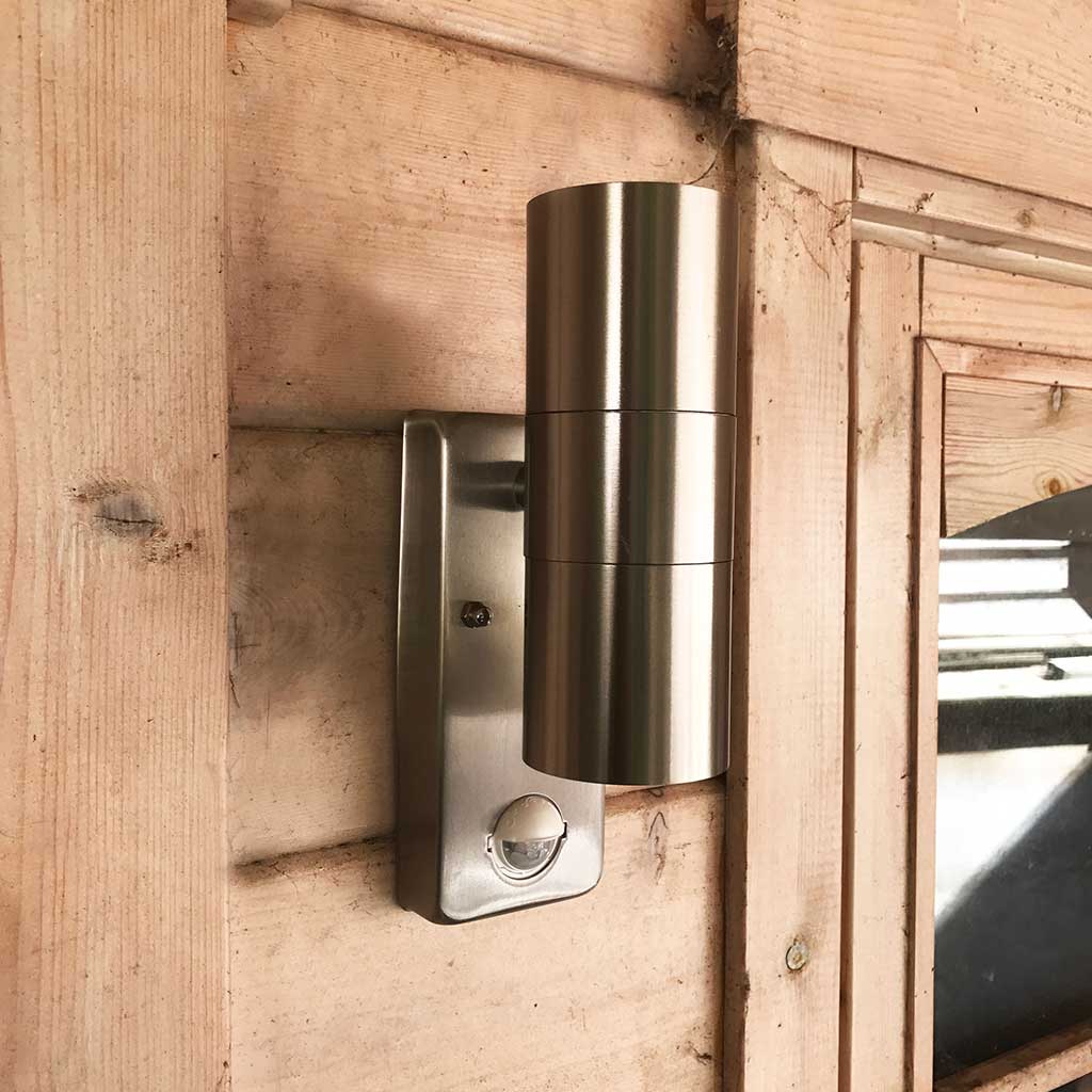 Up & Down Outdoor Porch Wall Light | IP44 GU10 | Stainless Steel | PIR Motion Sensor