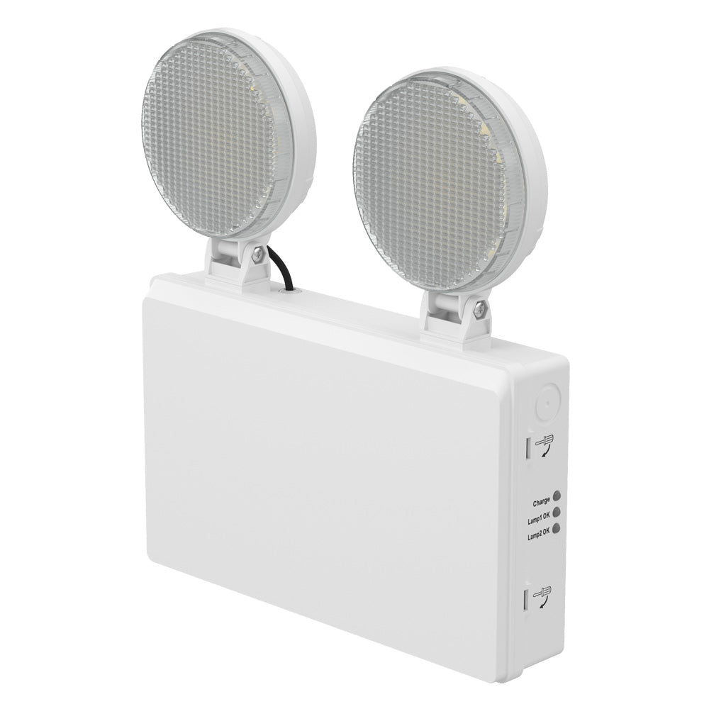 TWIN SPOT Self-Test Wall Light | LED 4W 405LM | 6500K Daylight | IP20 | Non-Maintained | 3hr Emergency Function