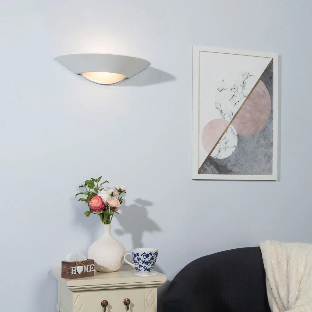 MILTON Half Moon Up Down Paintable Plaster Wall Uplighter Light | E14 | Up Down Light Effect - LightHub Direct