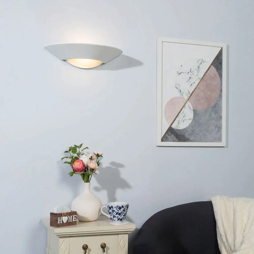 MILTON LED Half Moon Up Down Paintable Plaster Wall Uplighter Light | E14 | Up Down Light Effect | 2700K Warm White Dimmable - LightHub Direct