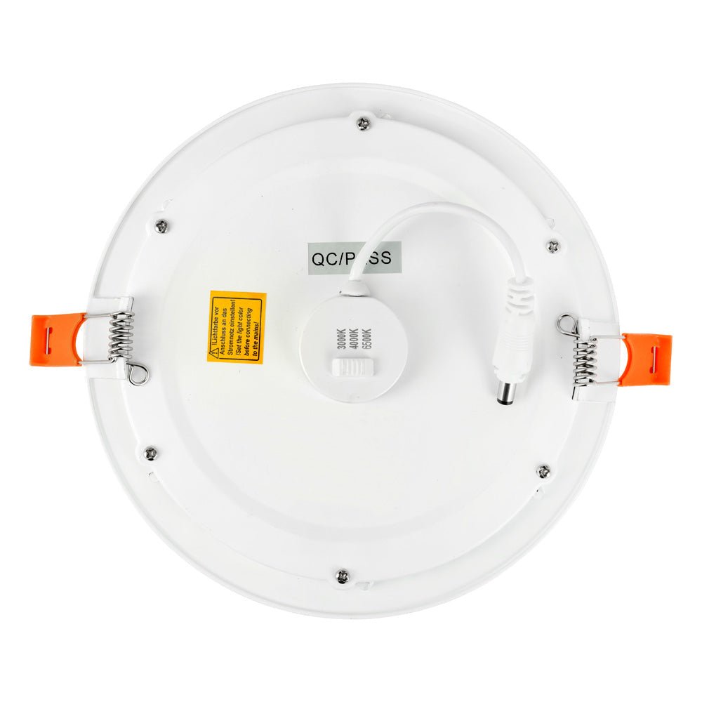 ALPHA - CT PANEL Slim Flat Recessed Round Downlight Fitting | LED 24W 2250lm | CCT Tri - Colour | IP44 | 3hr Emergency - LightHub Direct