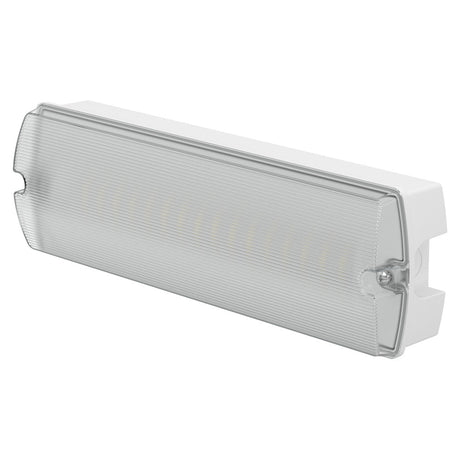 APEX - 4 Rectangle Fire Exit Bulkhead Light Fitting | LED 3.5W 254lm | 4000K Daylight White | IP65 | 3hr Emergency | Self Test - LightHub Direct