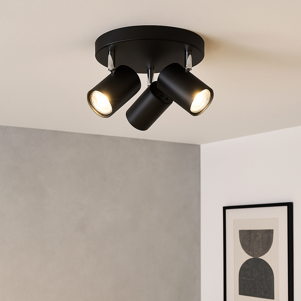 AREZZO | Triple Semi Flush Ceiling Spotlight Fitting | GU10 | IP20 | Matt Black with Chrome