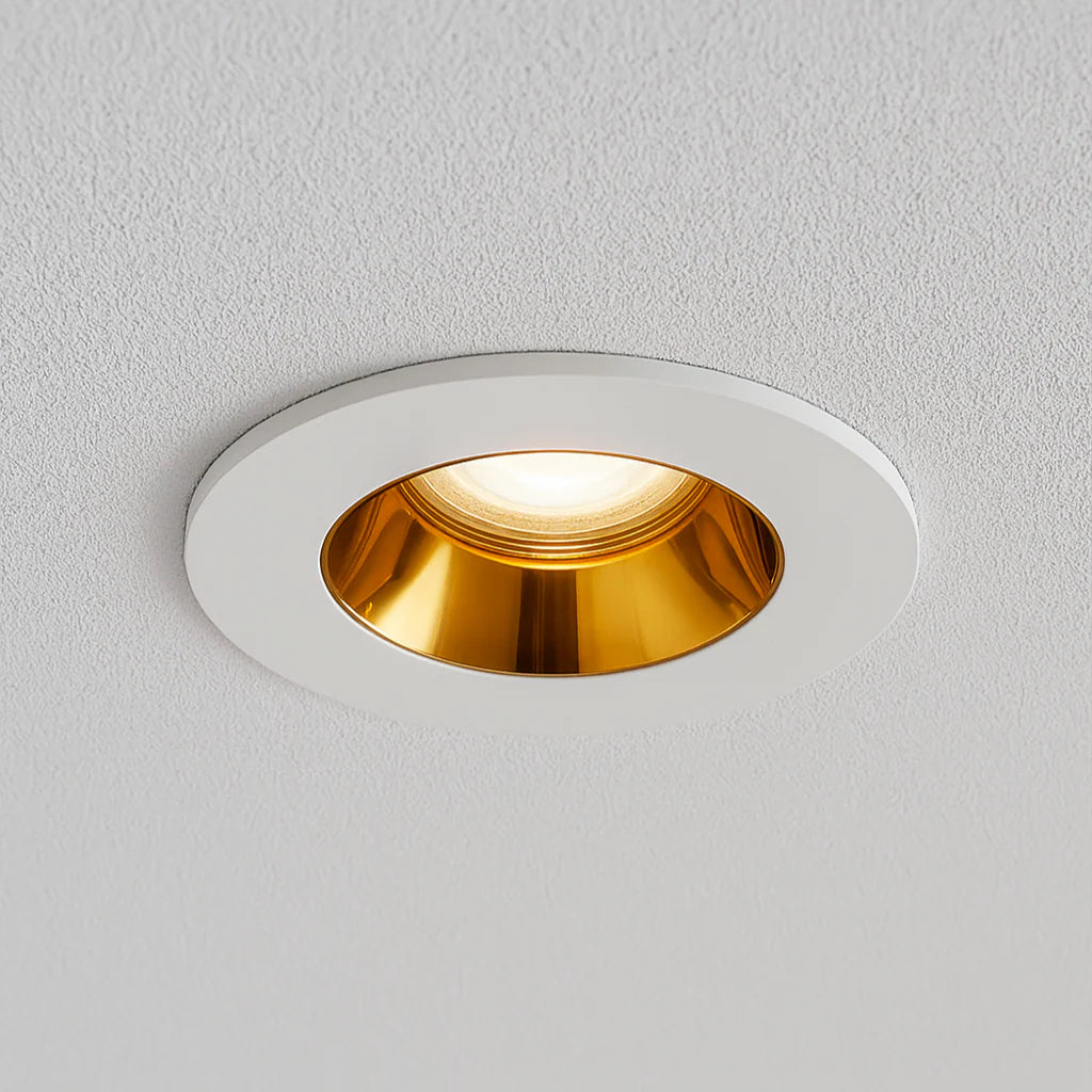 4CCT Fire Rated Dimmable Anti-Glare Downlight | LED 5-7W 650lm | CCT Tri-Colour | IP65 | White & Brass