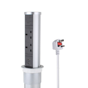 KENSAL | Pop-Up Worktop Socket | 2 x UK Sockets + 2 x USB-C PD 20W | Wireless Charging | Silver