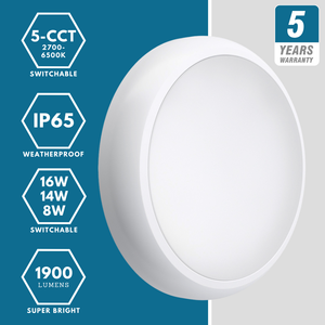 EUSTON CE3X5 | Round Bulkhead Light Fitting | LED Multi Wattage 8-16W | CCT 5-Colour | IP65 | 3hr Emergency