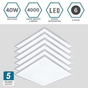 Volta | Emergency Self Test LED | 600x600mm | 6000K Daylight White | Recessed Light Panels 6 PACK | 40W 4000lm | Office Suspended Ceiling White