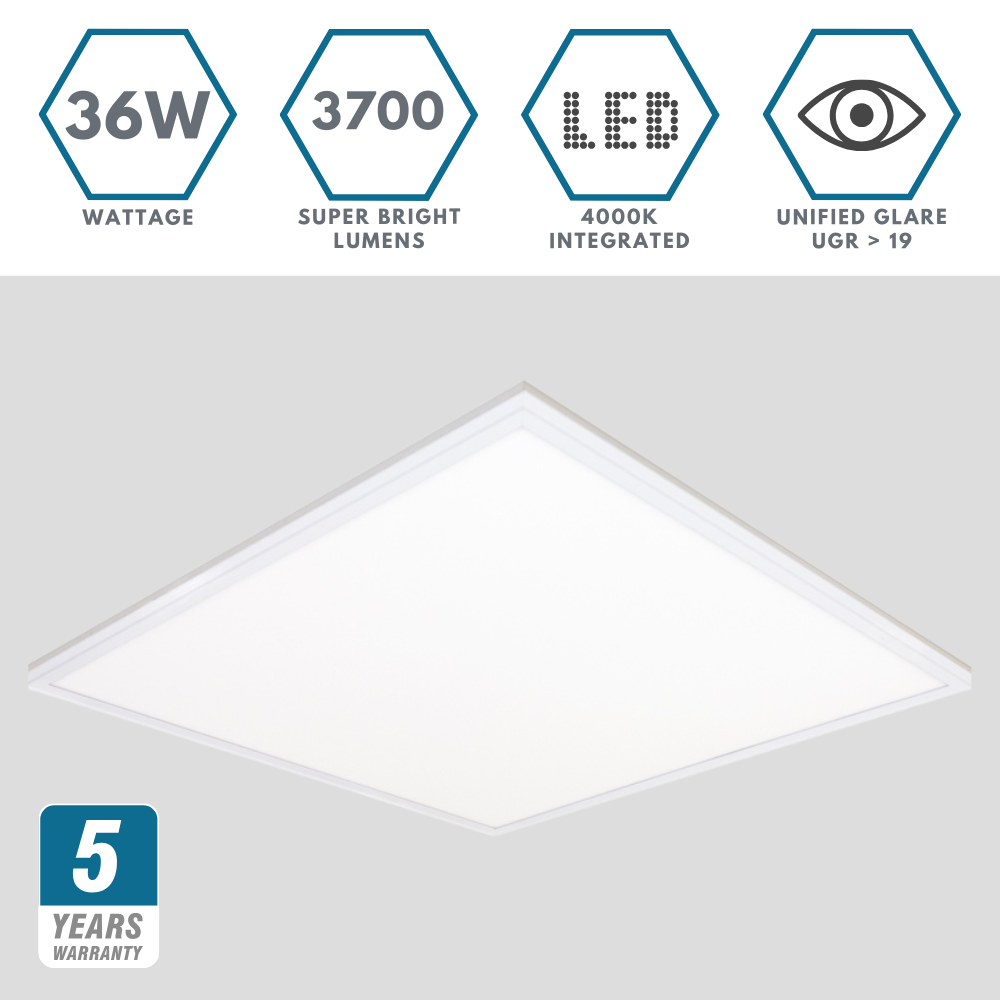 36W 600x600mm LED | Recessed Light Panel | 4000K Neutral White | UGR>19 for Office Suspended Ceiling White