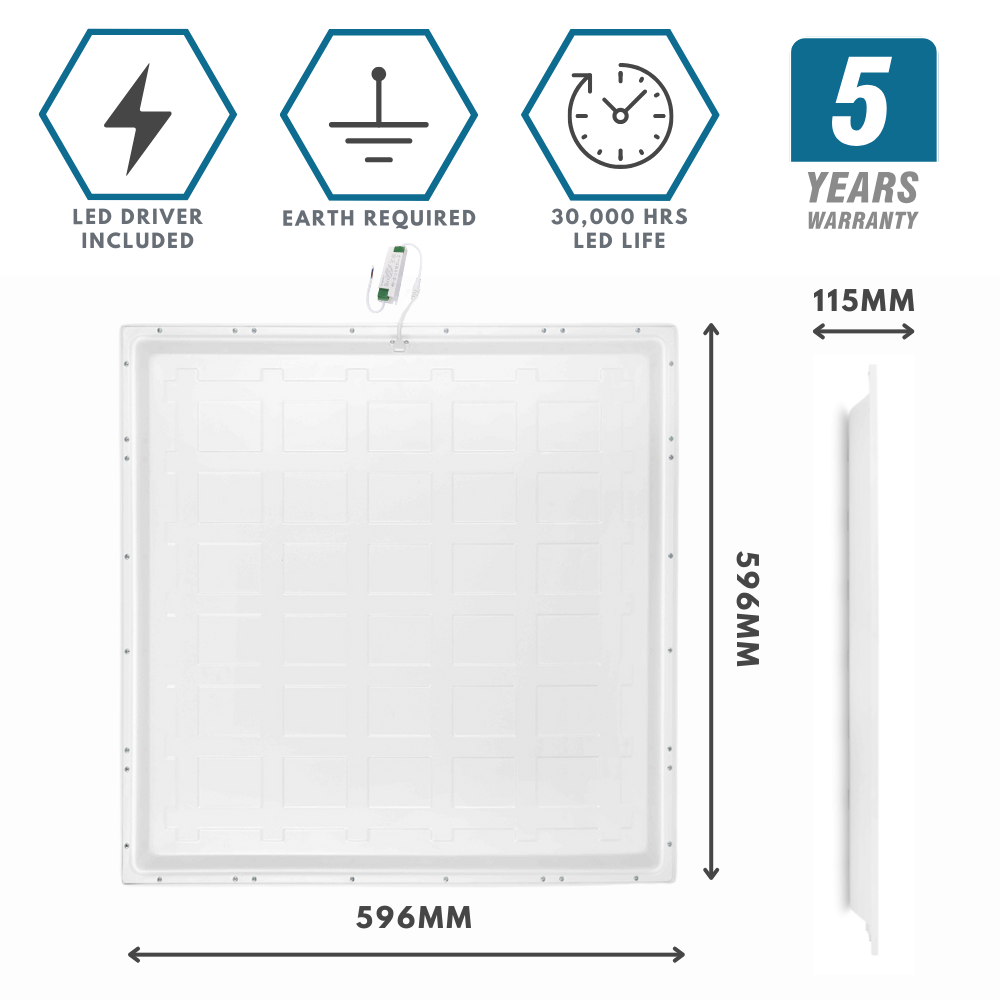 36W 600x600mm LED | Recessed Light Panel | 4000K Neutral White | UGR>19 for Office Suspended Ceiling White