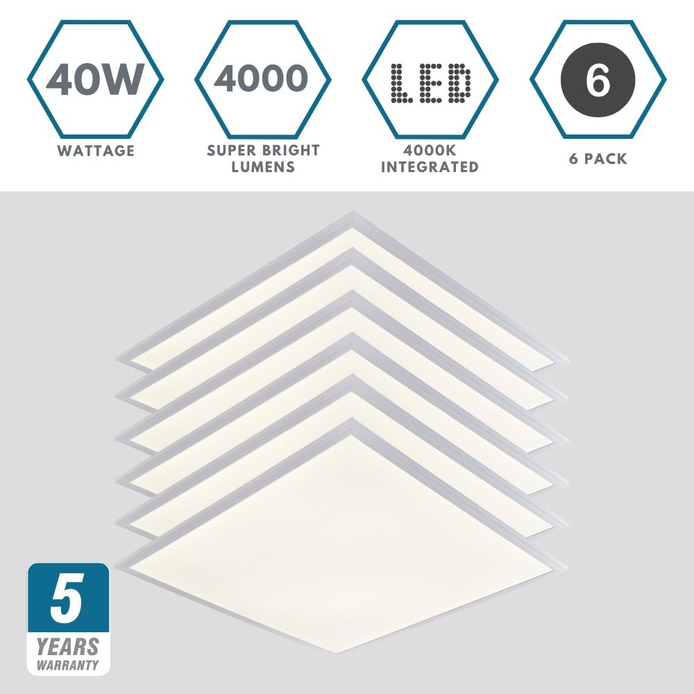 Volta | LED 600x600mm | Recessed Light Panels 6 PACK | 4000K Neutral White | 40W 4000lm | Office Suspended Ceiling White