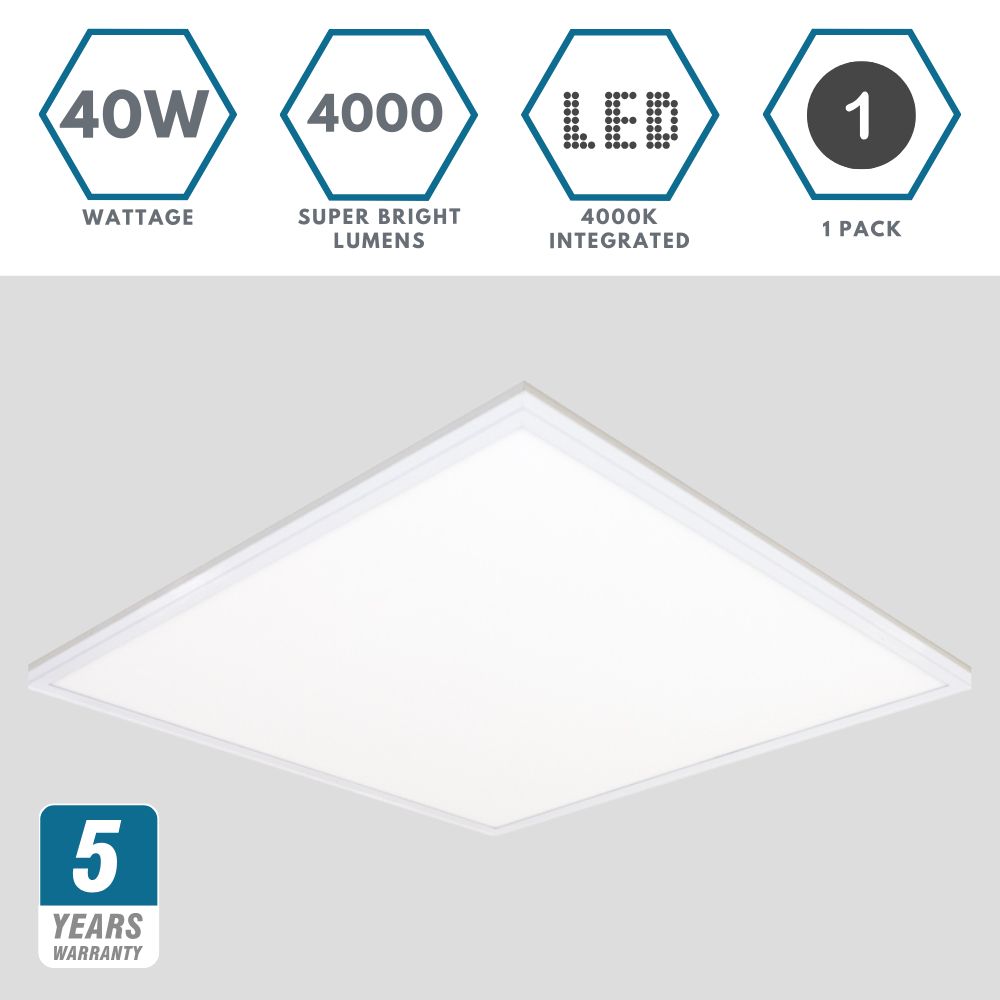 40W 600x600mm LED | Self Test Emergency Light Panel Recessed | 4000K Neutral White | Office Suspended Ceiling White
