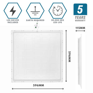 40W 600x600mm LED | Self Test Emergency Light Panel Recessed | 4000K Neutral White | Office Suspended Ceiling White