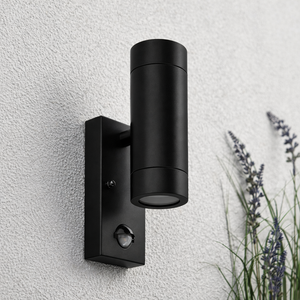 KEW Up / Down Outdoor Stainless Steel Garden Porch Wall Light | GU10 | IP44 | PIR Motion Sensor | Matte Black