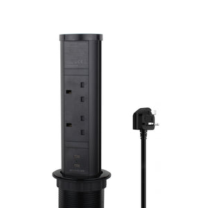 KENSAL | Pop-Up Worktop Socket | 2 x UK Sockets + 2 x USB-C PD 20W | Wireless Charging | Black