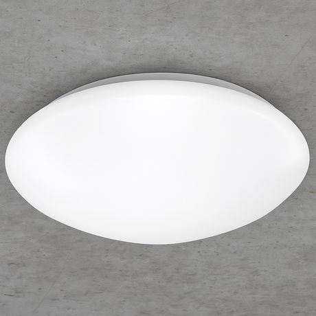 White ceiling light fixture on a gray concrete wall