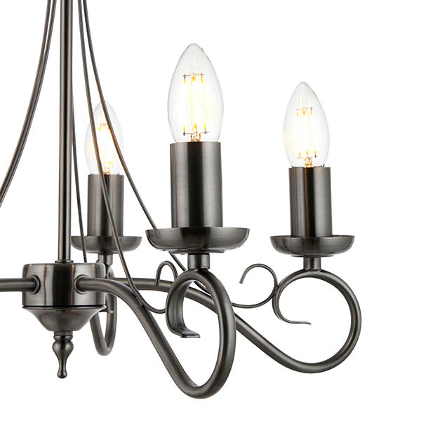 5 Arm Candle Light Ceiling Pendant Semi Flush Fitting | E14 | Antique Silver