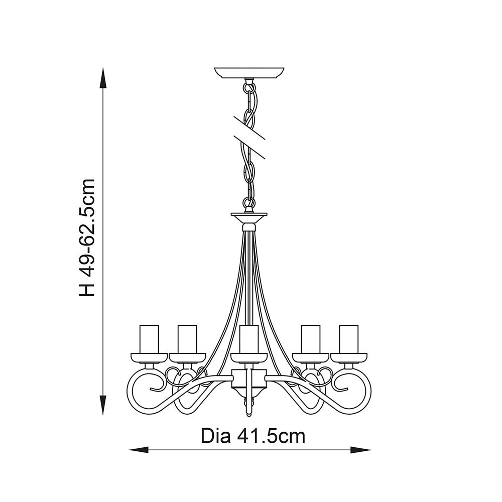 5 Arm Candle Light Ceiling Pendant Semi Flush Fitting | E14 | Antique Silver