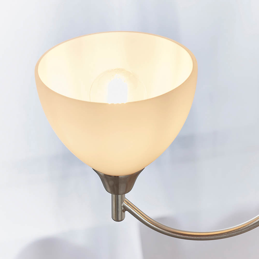 3 Light Ceiling Pendant Semi Flush Fitting with Opal Glass Shades | E27 | Satin Chrome