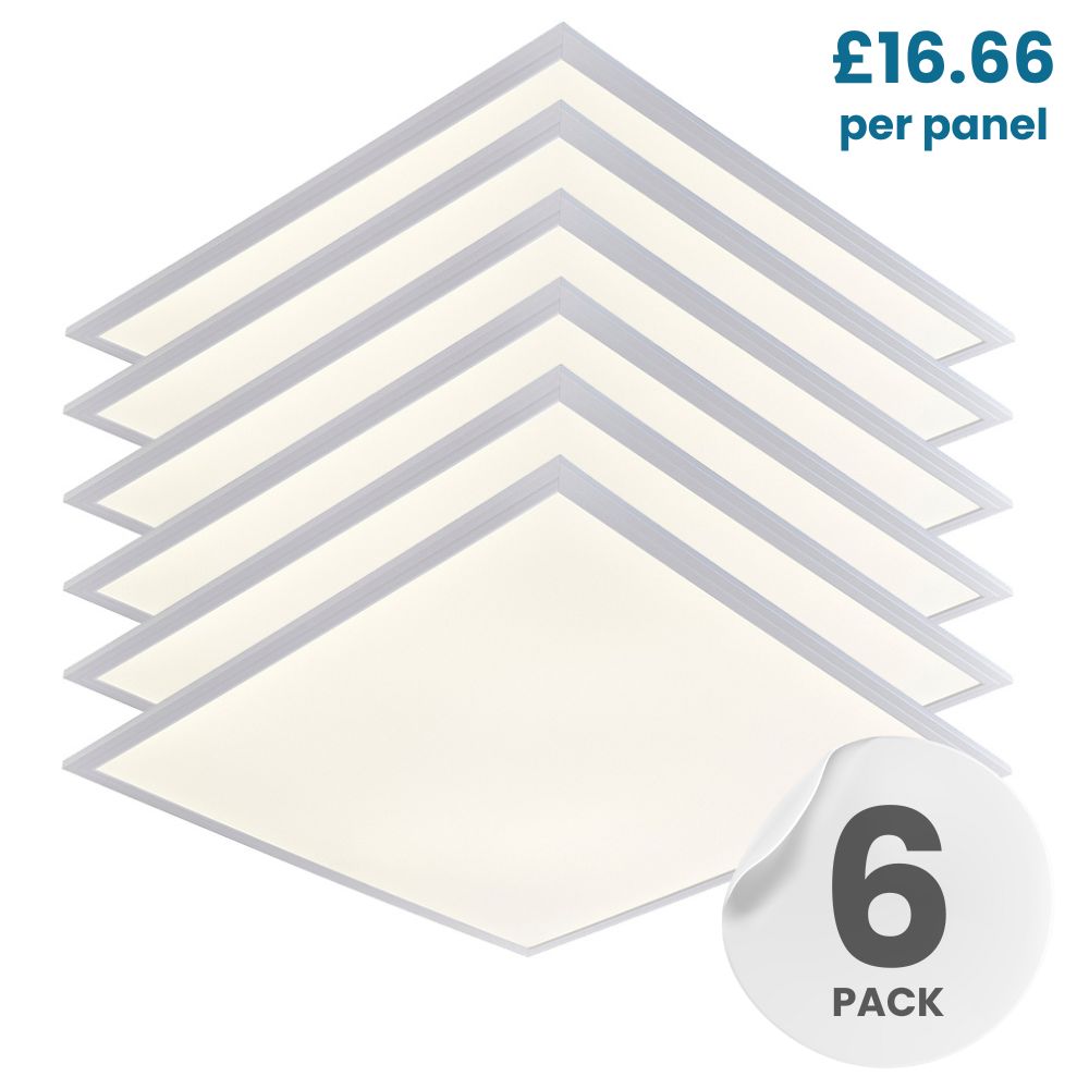 Volta | LED 600x600mm | Recessed Light Panels 6 PACK | 4000K Neutral White | 40W 4000lm | Office Suspended Ceiling White