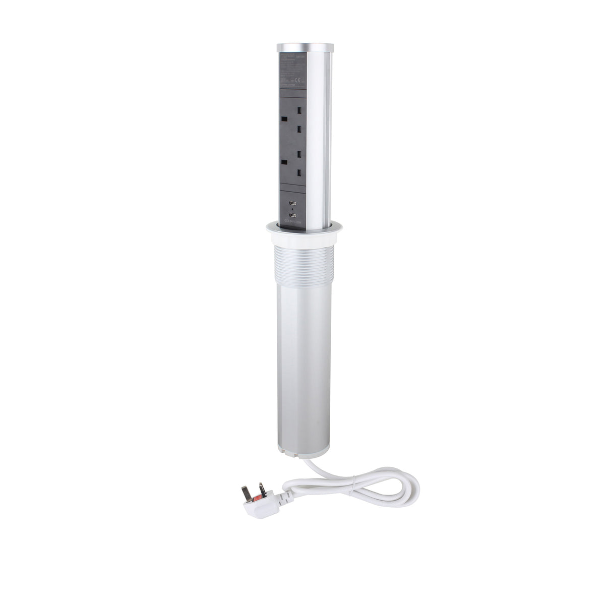 KENSAL | Pop-Up Worktop Socket | 2 x UK Sockets + 2 x USB-C PD 20W | Wireless Charging | Silver