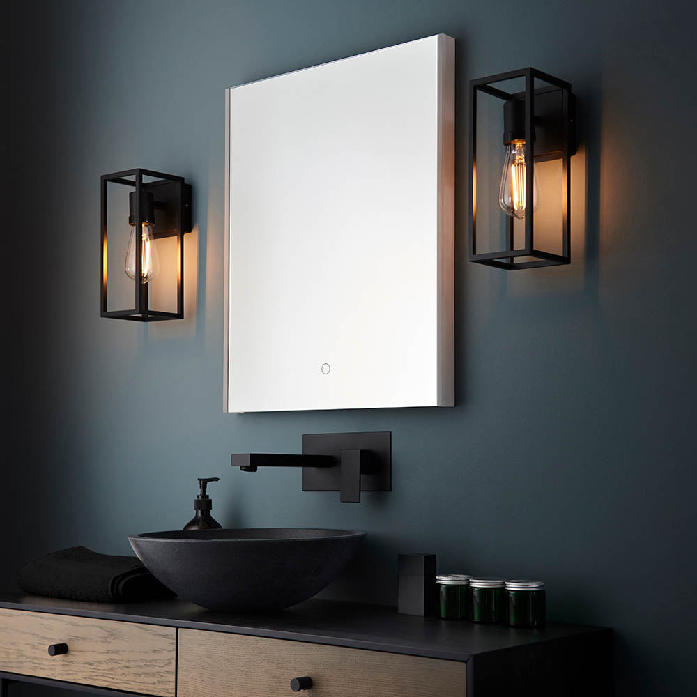 HERBERT | Bathroom Corrosion Resistant Box Lantern Wall Light | E27 | IP44 | Black