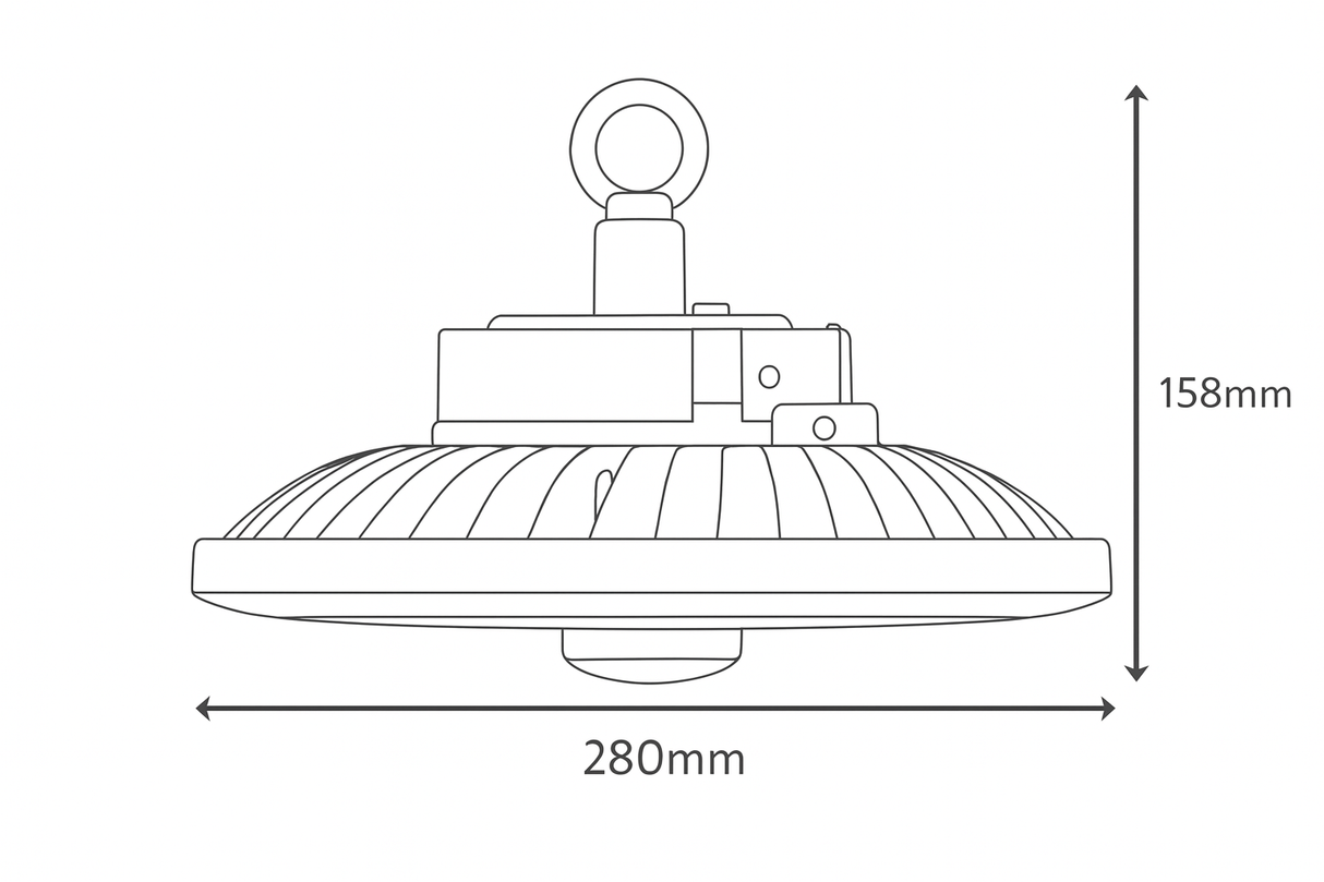 CCT Highbay Industrial Ceiling Dimmable Light for Warehouses & Commercial | LED 120W/150W/200W | 160lm/w | CCT 4000-6000K | IP65 | Black