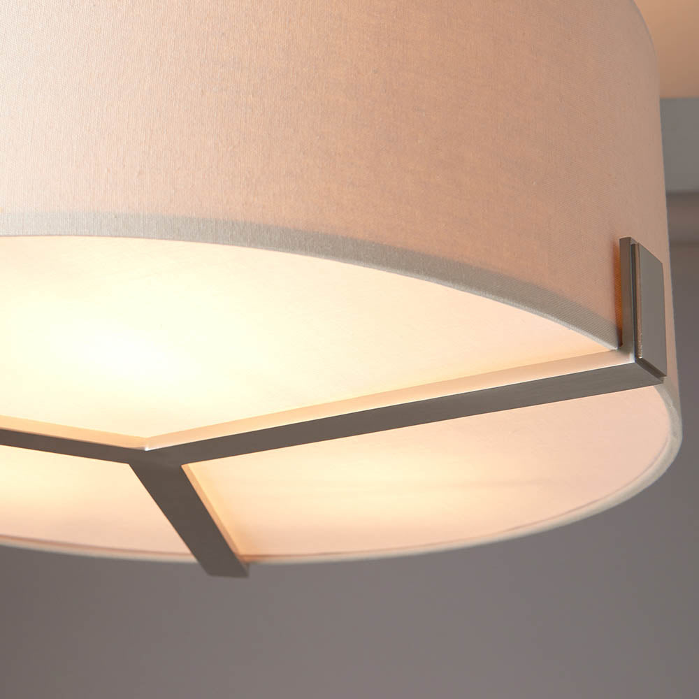 3 Light Ceiling Adjustable Pendant Anti-Glare Fabric Cylinder Semi Flush Fitting | E27 | Satin Nickel
