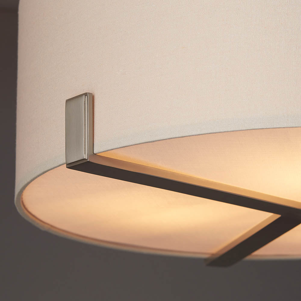 3 Light Ceiling Adjustable Pendant Anti-Glare Fabric Cylinder Semi Flush Fitting | E27 | Satin Nickel